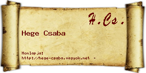 Hege Csaba névjegykártya